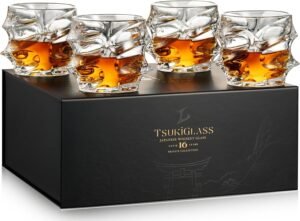 TSUKIGLASS® Storm Premium Japanese Crystal Whisky Glasses Set of 4 - Gift Ready Box, 100% Ultra Clarity Lead-Free Crystal, 10oz Tumblers for Bourbon, Scotch & Cocktails, Luxury Gift for Men