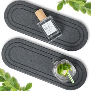 2PCS Water Absorbing Stone Tray, Fast Drying Diatomite Stone Sink Tray, Water Absorbent Diatomite Coasters, Stones Soap Trays for Kitchen Sink, Bathroom Counter Hand Soap Dish Toothbrush Holders