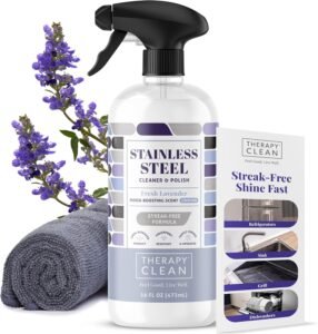 Therapy Stainless Steel Cleaner and Polish 100% USDA Biobased, Fingerprint and Residue Remover, Lavender Essential Oil Scent, Sink Cleaner, Grill Spray