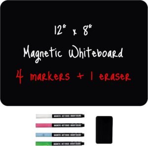 cinch! Magnetic Black Dry Erase Board - 12x8-Inch - Board for Fridge with 4 Neon Markers and Eraser - Magnetic Refrigerator Organizer for Notes, Lists and Meal Planning