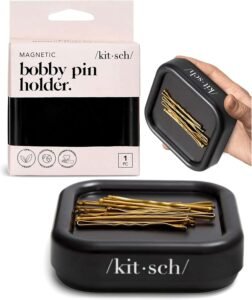 Kitsch Magnetic Bobby Pin Holder - Cute Stuff, Strong Magnetic Pin Holder for Desk & Vanity, Securely Holds Metal Hair Clips, Bobby Pins & Paper Clip | Ideal Gifts for Women - Black, 1 Pc