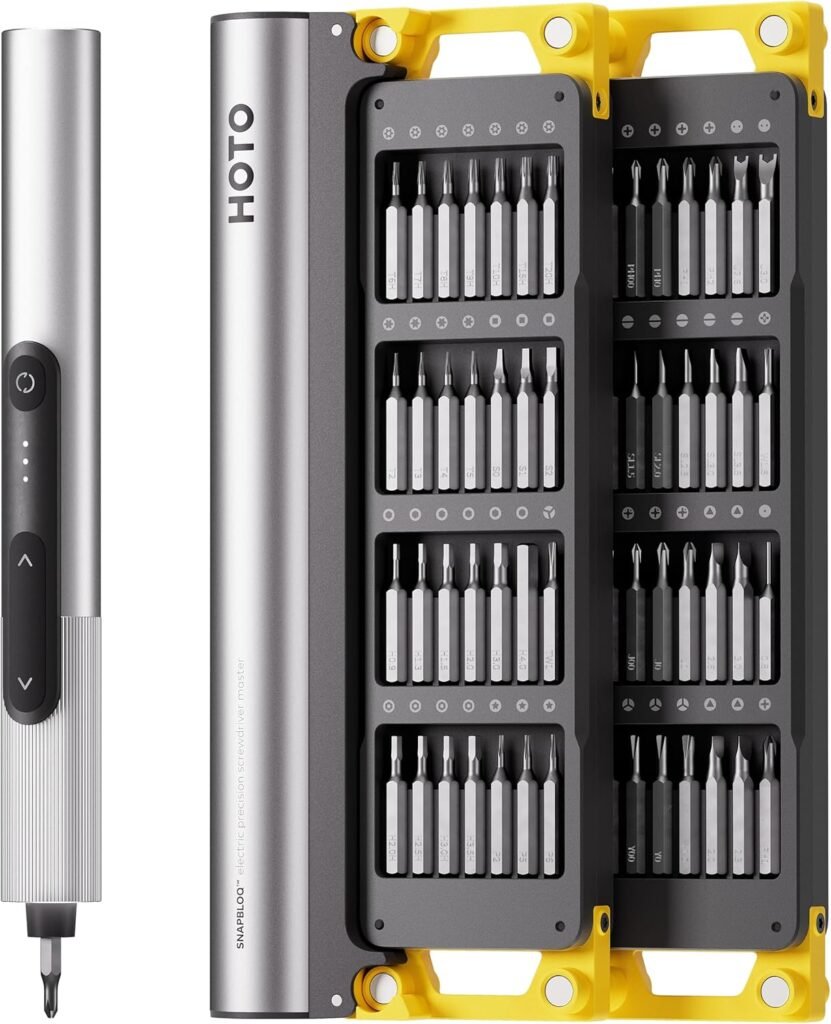 HOTO SNAPBLOQ™ S-A01 3.7V Electric Screwdriver, 56 Bits & 3 Torque Settings, LED Light, Eyeglass Repair Kit, Precision Screwdriver Set with Torx for Phone, Watch, Laptop, Gaming Consoles