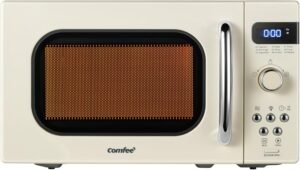 COMFEE' Retro Small Microwave Oven With Compact Size, 9 Preset Menus, Position-Memory Turntable, Mute Function, Countertop Microwave Perfect For Small Spaces, 0.7 Cu Ft/700W, Cream, AM720C2RA-A