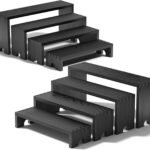 2 Set Large Black Wooden Tiered Riser Display Stands for Vendor Events,Stackable Wooden Cupcake Stand,Farmhouse Decor Wood Dessert Table Display Set,Vendor Booth Display Items,Food Display Risers for Party（12-11.2-10.4-9.6IN）
