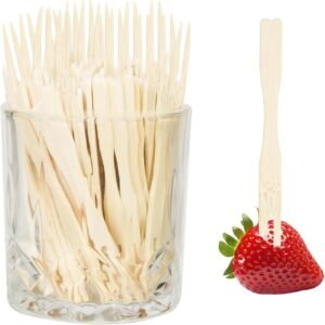 100PCS Cocktail Picks, Fancy Forks for Appetizers, Decorative Skewers for Appetizers Drinks Party Fruit, 3.5 Inch Long Wooden Bamboo Food Forks Charcuterie Boards Accessories
