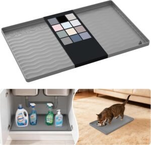 URMONA Waterproof Silicone Under Sink Mat 16'' x 10'' Shelf Liner for Kitchen and Bathroom, Cabinet and Counter Protector, Storage and Organizers, Litter Mat, Pet Cat Puppy Essentials(Beige)