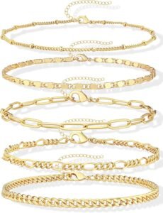 Gokeey Gold Bracelets Set for Women Non Tarnish Trendy,14K Gold Plated Dainty Stackable Paperclip Cuban Link Chain Bracelets, Simple Cute Cuff Bracelets Jewelry Set Adjustable 7"+2"