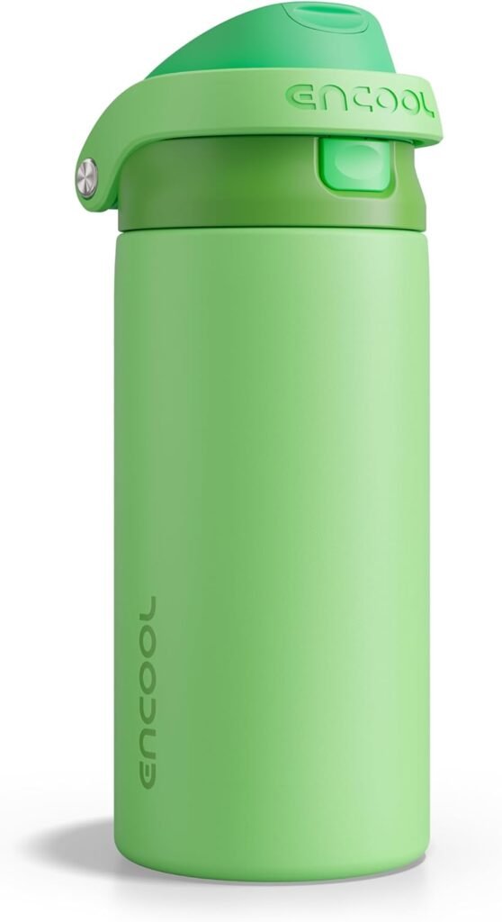 ENCOOL Leakproof Insulated Water Bottle with Straw Dual-Sip Water Bottle Bag-Safe Design for Work, Commute & Gym – Keeps Drinks Cold All Day, 18 oz, Algae Green