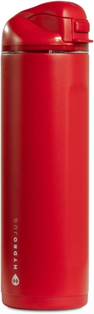 HydroJug Ease2o Water Bottle with Straw & Chug Lid, Stainless Steel, Vented Cap to Help Reduce Pressure, Water-Level Window, Cup Holder Friendly, Non-Slip Base – 24oz, Alumni Red