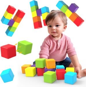 Magnetic Building Blocks Large, 1.65 inch Magnetic Stacking Cubes for Toddlers, Sensory & Montessori Toys for Boys & Girls 1 2 3 Years Old (12 PCS)