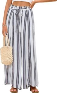 Simplee Women's Casual Split Wide Leg Pants High Waist Palazzo Flowy Beach Pants Summer Boho Lounge Pants with Pockets