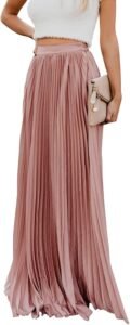 ebossy Women's High Waist Flowy Pleated Chiffon Maxi Skirt