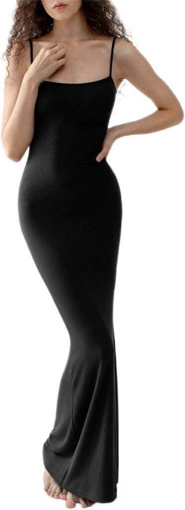 PUMIEY Women's Soft Lounge Long Slip Dress Sexy Sleeveless Backless Bodycon Maxi Dresses for Women