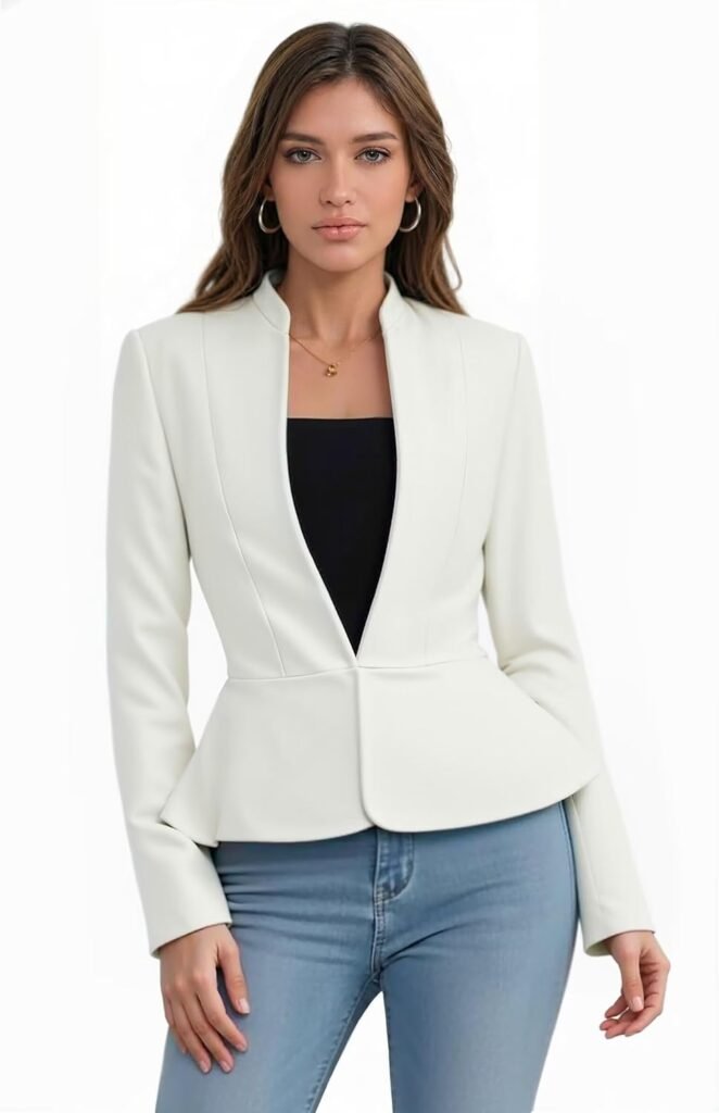 Hybrid & Company Women's Casual Work Office Elegant Open Front Premium Nylon Blazer Jacket
