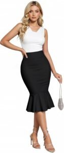 HyBrid & Company Womens Premium Nylon Ponte Stretch Office Fishtail Pencil Skirt High Waist Made in The USA Below Knee