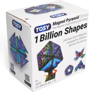 TOSY Magnet Pyramid Stone - 1 Cube Transforms into 1 Billion Shapes (Bunny, Egg Basket, Flowers, Heart), Easter Birthday Gift, 12 pcs, 243 Magnets, Holographic Design, Puzzle/STEM Toy