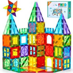 FNJO Magnetic Tiles, 110PCS Magnet Building Set, Magnetic Building Blocks, Construction STEM Learning and Playing Toys for Kids, Montessori Toy for Preschool Boys Girls