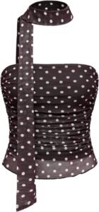 Milumia Women's Polka Dots Mesh Tube Tops Y2k Strapless Scarf Halter Top Going Out Clubbing Outfits