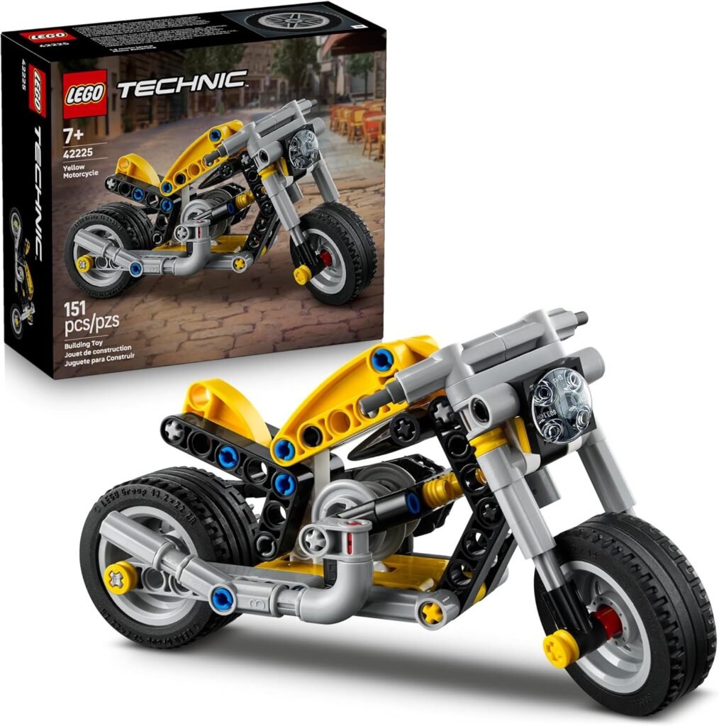 LEGO Technic Yellow Motorcycle Toy - Building Toy for Boys & Girls, Ages 7+ - Model Kit with Detailed Features - Bedroom Decor for Kids - Gift for Birthdays - 42225