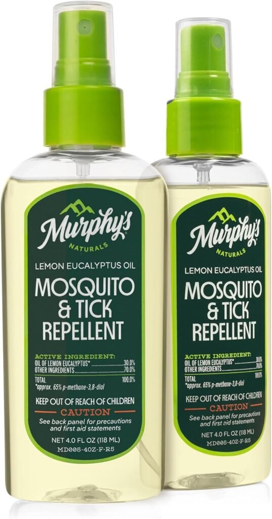 Murphy's Naturals Mosquito & Tick Bug Repellent Spray, Oil of Lemon Eucalyptus for Skin + Outdoor Gear, 4 Ounce Pump, 2-Pack