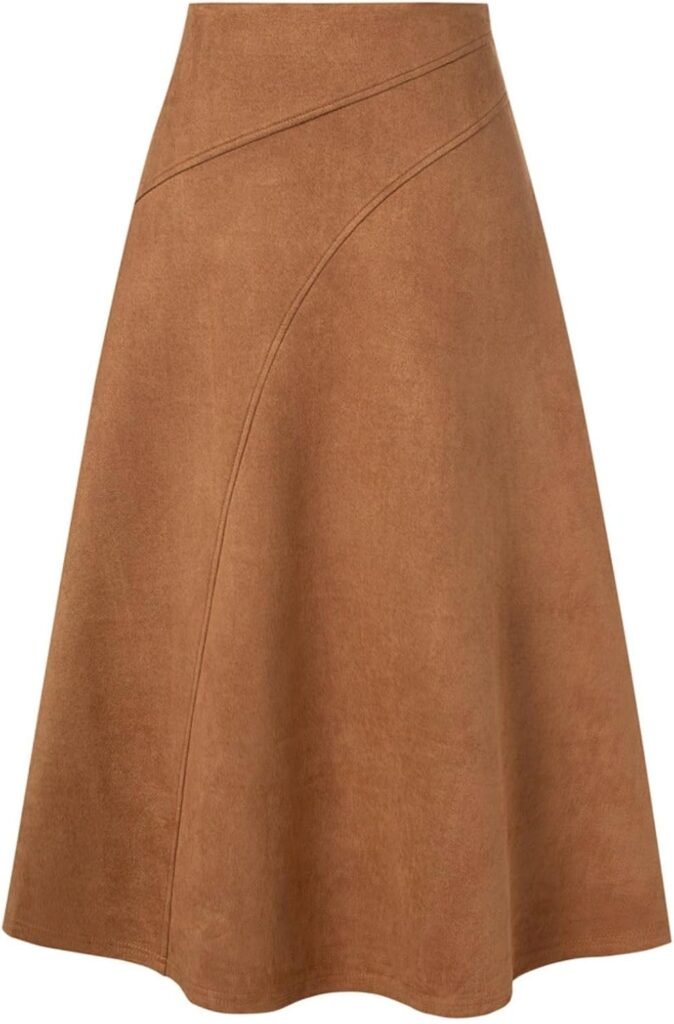 Kate Kasin 2025 Women's Suede Skirts, High Waist A-Line Skirt, Fall Winter Midi Skirt