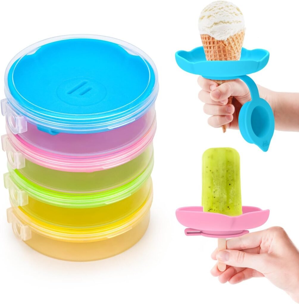 MORLIKE Silicone Popsicle Holders with Travel Case, Mess Free Ice Cream Cone Holders for Kids to Manage Melting Frozen Treats, Reusable & Dishwasher Safe Popsicle Drip Catcher for Party Home (4 Pack)
