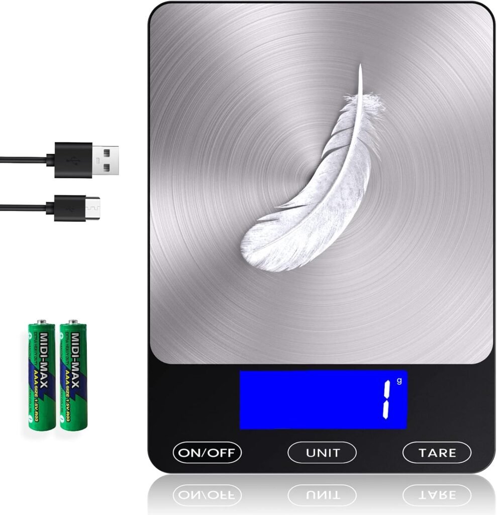 Food Scale -33lb Digital Kitchen Scale for Food Ounces Grams Rechargeable 304 Stainless Steel,Batteries and Type-C Charging | Perfect for Meal Prep, Cooking, and Baking, Black