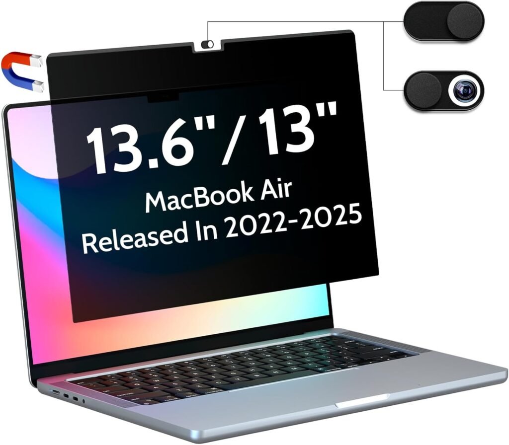 Peslv Magnetic Privacy Screen for Macbook Air 13.6/13 Inch (2022-2026, M2, M3, M4, M5), Removable Matte Anti Glare Blue Light Protector Private Security Filter for 13.6inch Mac Laptop Computer
