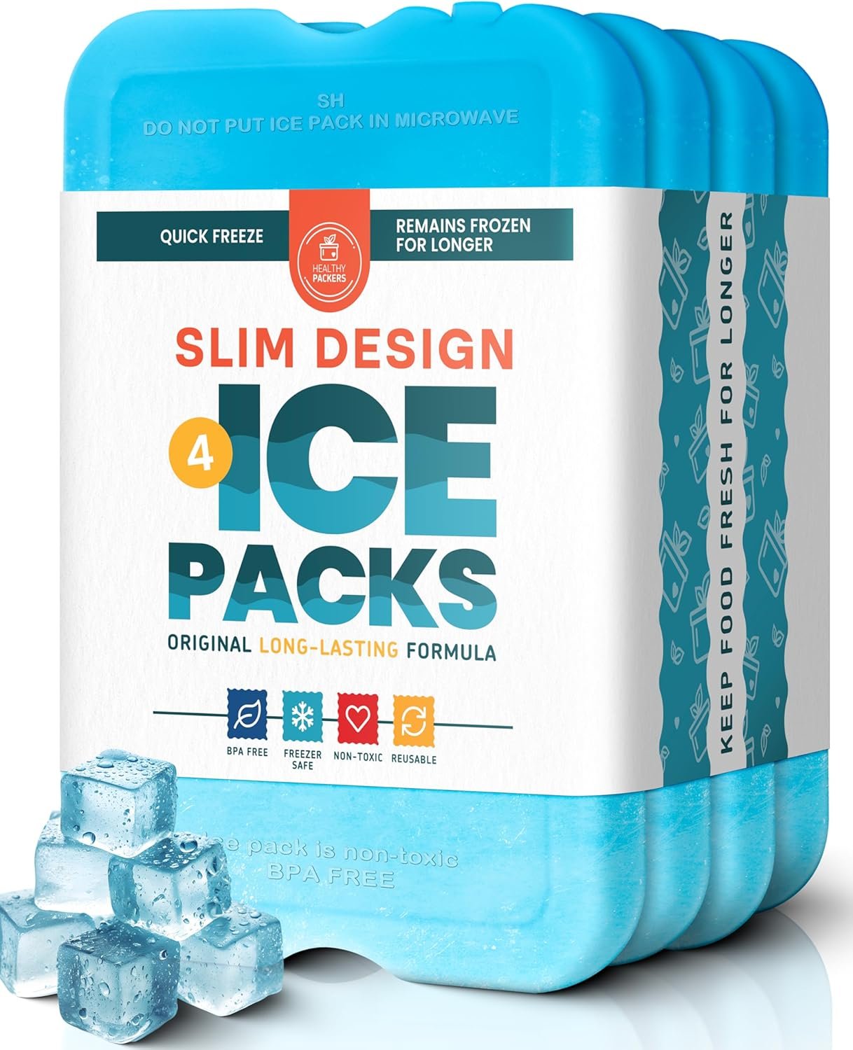 Healthy Packers Ice Packs for Lunch Boxes & Coolers - Freezer Packs - Original Cool Pack | Cooler Accessories for Beach, Camping & Fishing | Slim & Long-Lasting Reusable Ice Pack for Cooler
