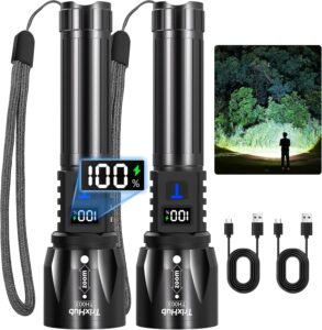 TrixHub Rechargeable Flashlights High Lumens 2Pack, 5Mode Flash Light with LCD Digital Display, Super Bright Flashlight Adjustable Tactical Flashlight, High Powered LED Handheld Flashlight for Home