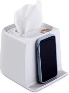 YouCopia The Ledge Tissue Holder, Cube, Square Box Cover with Storage for Phones, Jewelry, Makeup and Accessories for Night Stand, Desk and Bathroom Organization