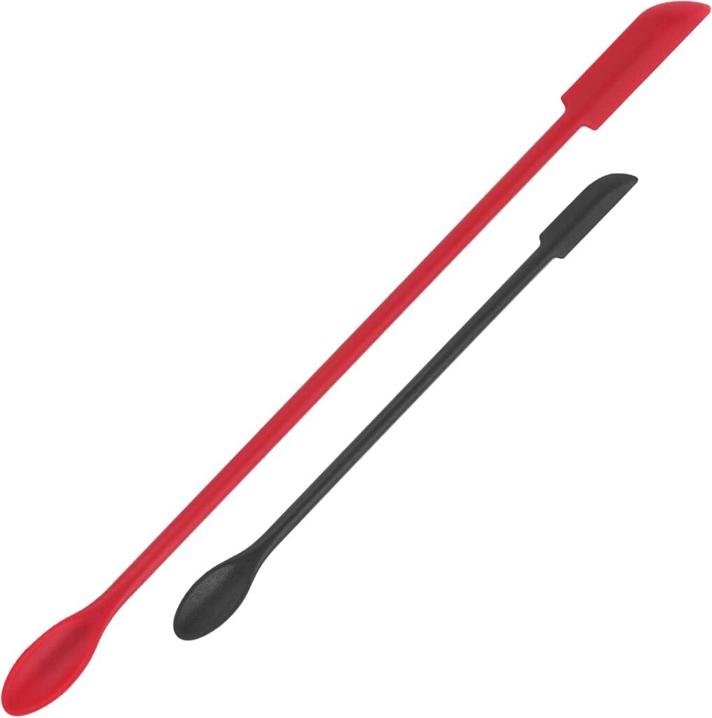 Mini Spatula Silicone Spatula Set - Cuttte 2pcs Small Makeup Scrapers for Cosmetics, Reusable Beauty Tiny Tools, Thin Jar Scraper, Get Last of Makeup Out, Black and Red