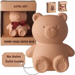 Brown Sugar Bear Keeper – 3D Terracotta Clay Sugar Saver Softener, Reusable Moisture Stone for Brown Sugar, Cookies, Marshmallows, Herbs, Baking & Kitchen Storage
