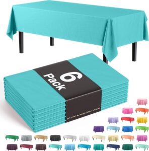 Aqua Premium Plastic Tablecloths, 6-Pack (54" x 108") Exquisite Party Solids 6-Pack Premium Plastic Tablecloth 54in. x 108in. Rectangle Plastic Table Cover - Aqua