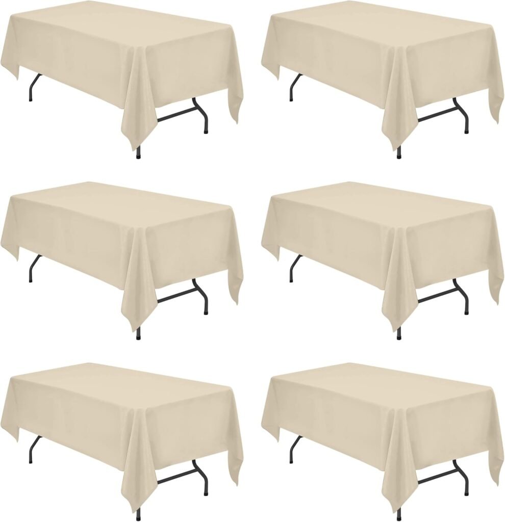 BRILLMAX 6 Pack Beige Tablecloths 60 x 102 Inch for 6ft Rectangle Tables - 150 GSM Polyester Fabric, 15