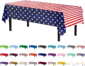 12-Pack Premium American Flag Plastic Tablecloths (54x108) Exquisite 12-Pack Premium Plastic Tablecloth 54in. x 108in. Rectangle - American Flag Design