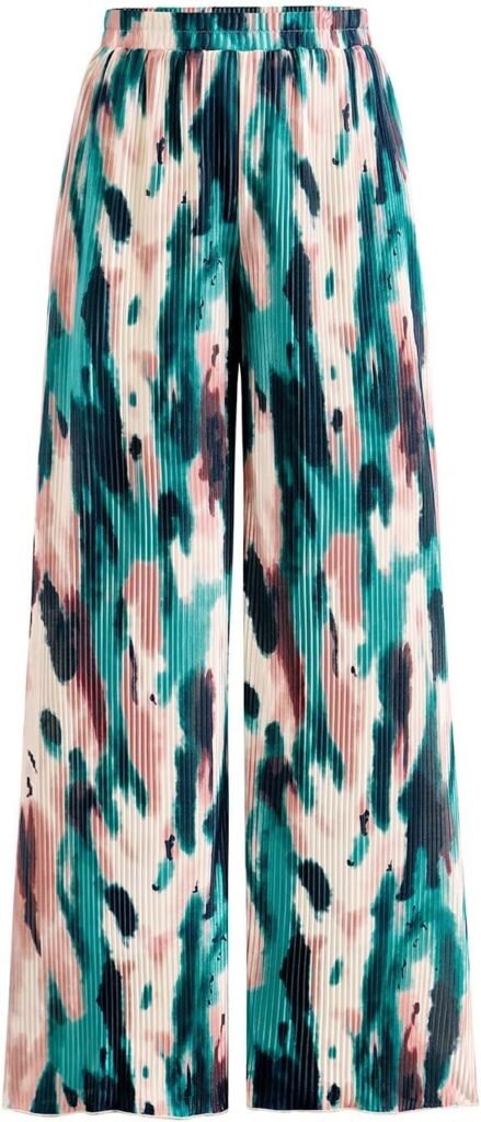 PRETTYGARDEN Womens Pants Dressy Casual Wide Leg Graphic Print Lounge Pants Women Comfy High Waist Pleated Palazzo Pants