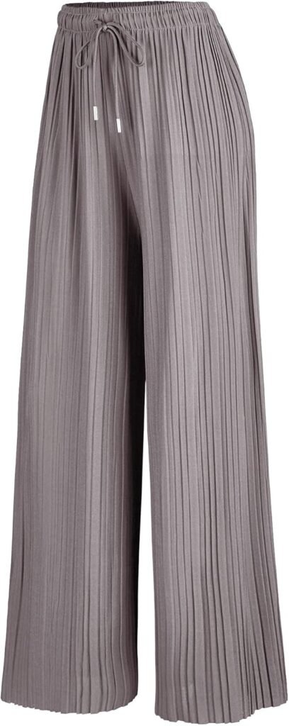 Made By Johnny Women’s Wide Leg Palazzo Pants – High Waist Flowy Fit with Drawstring Waistband for Casual Style