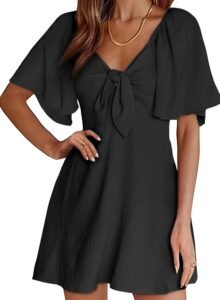 Dokotoo Womens Dresses 2026 Spring Summer Deep V Neck Elegant Bow tie Mini Dress S-XL
