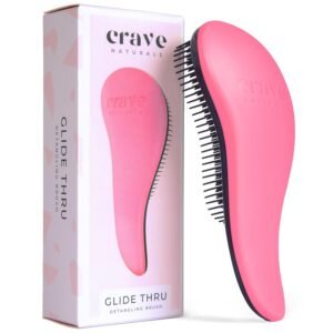 Crave Naturals Glide Thru Hair Brush - Detangler Brush for Curly, Straight, Wet or Dry Hair - Gentle Detangling Brushes for Adults, Kids, Toddlers - Hair Accessories for Women, 7.5x3" - Pink