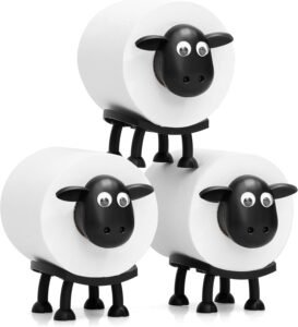 VELENTI Sheep Toilet Roll Holder, Free Standing Bathroom Set, 3D Printed, Funny Hilarious Black Sheep Loo Roll Holder, Tissue Paper Storage, Cute Bathroom Decor, X3, Set of 3
