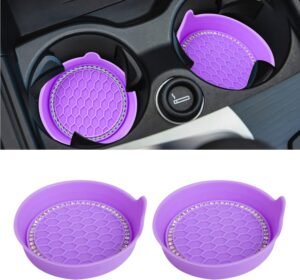 Amooca Car Cup Coaster Universal Non-Slip Cup Holders Bling Crystal Rhinestone Car Interior Accessories 2 Pack Purple