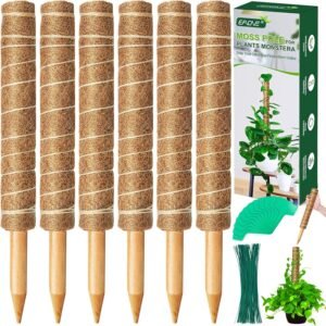 EAONE 96'' Moss Pole for Plants Indoor, 6 Pack 16” Monstera Plant Support Moss Stick for Climbing Plants, Stackable Coir Totem Pole Monstera Stakes with 12 Plant Labels & 100 Ties for Potted Plants