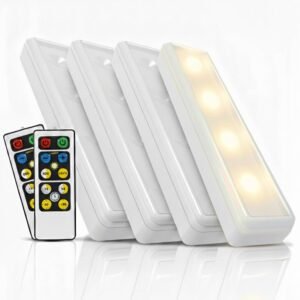 Brilliant Evolution 0.6" Ultra-Thin Wireless Under Cabinet Lights - 4 Pack, 8.5"L Battery-Operated LED Fixtures with 2 Remotes 3000K Warm White Stick-On Lighting, Timer Included for Kitchen & Counter