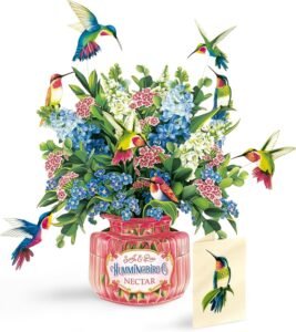 Freshcut Paper Pop Up Cards, Hummingbird Oasis, 12 Inch Life Sized Forever Flower Bouquet 3D Popup Greeting Card, Birthday Cards, Thank You Card, Blank Notecard & Envelope