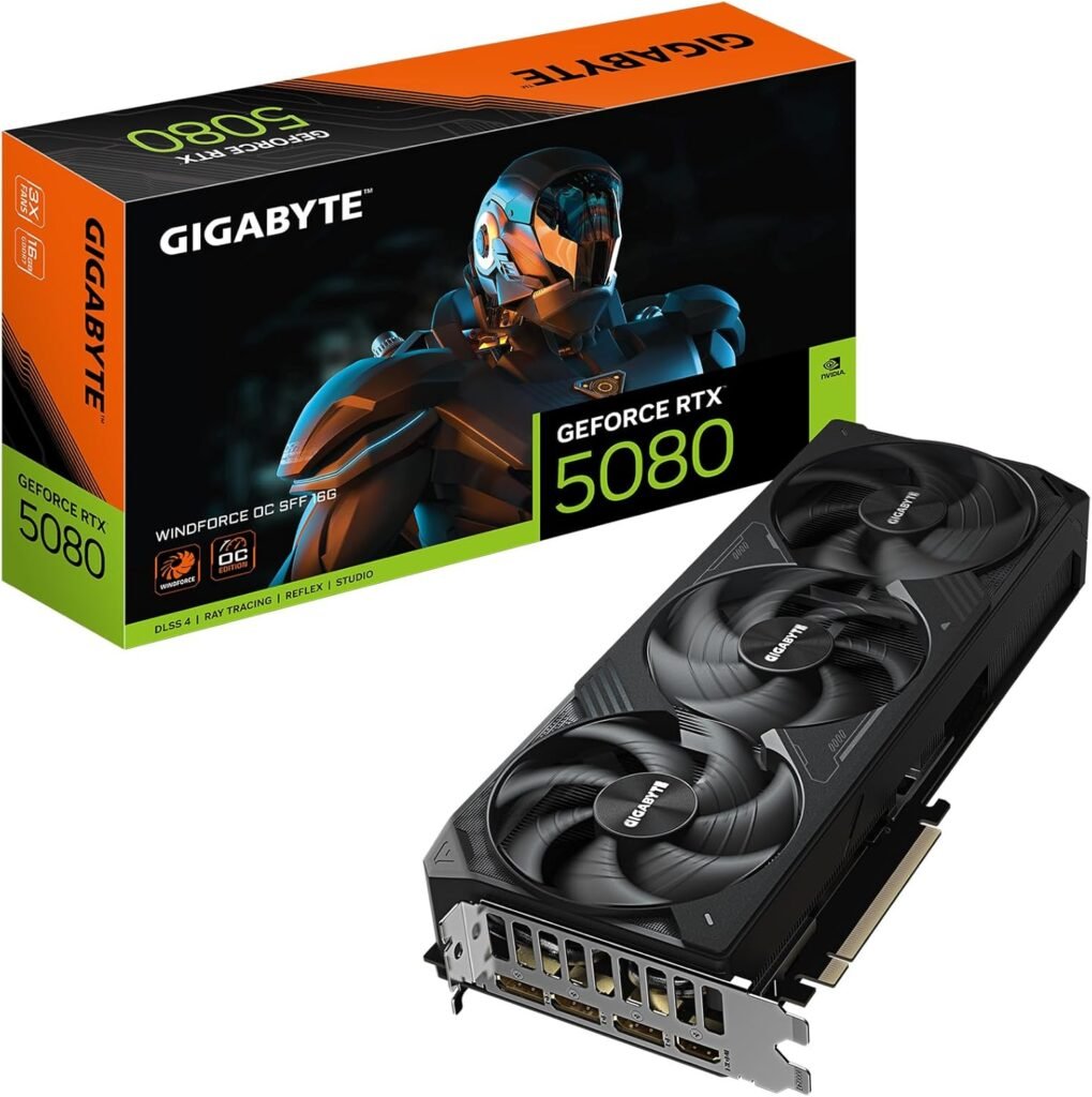 GIGABYTE GeForce RTX 5080 WINDFORCE OC SFF 16G Graphics Card, WINDFORCE Cooling System, 16GB 256-bit GDDR7, GV-N5080WF3OC-16GD Video Card comatible with Desktop